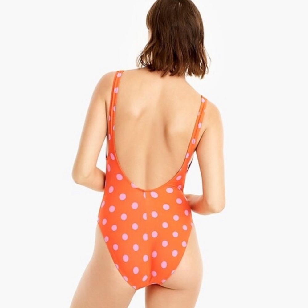 J.Crew Plunging Scoopback One Piece Swimsuit in Polka Dot